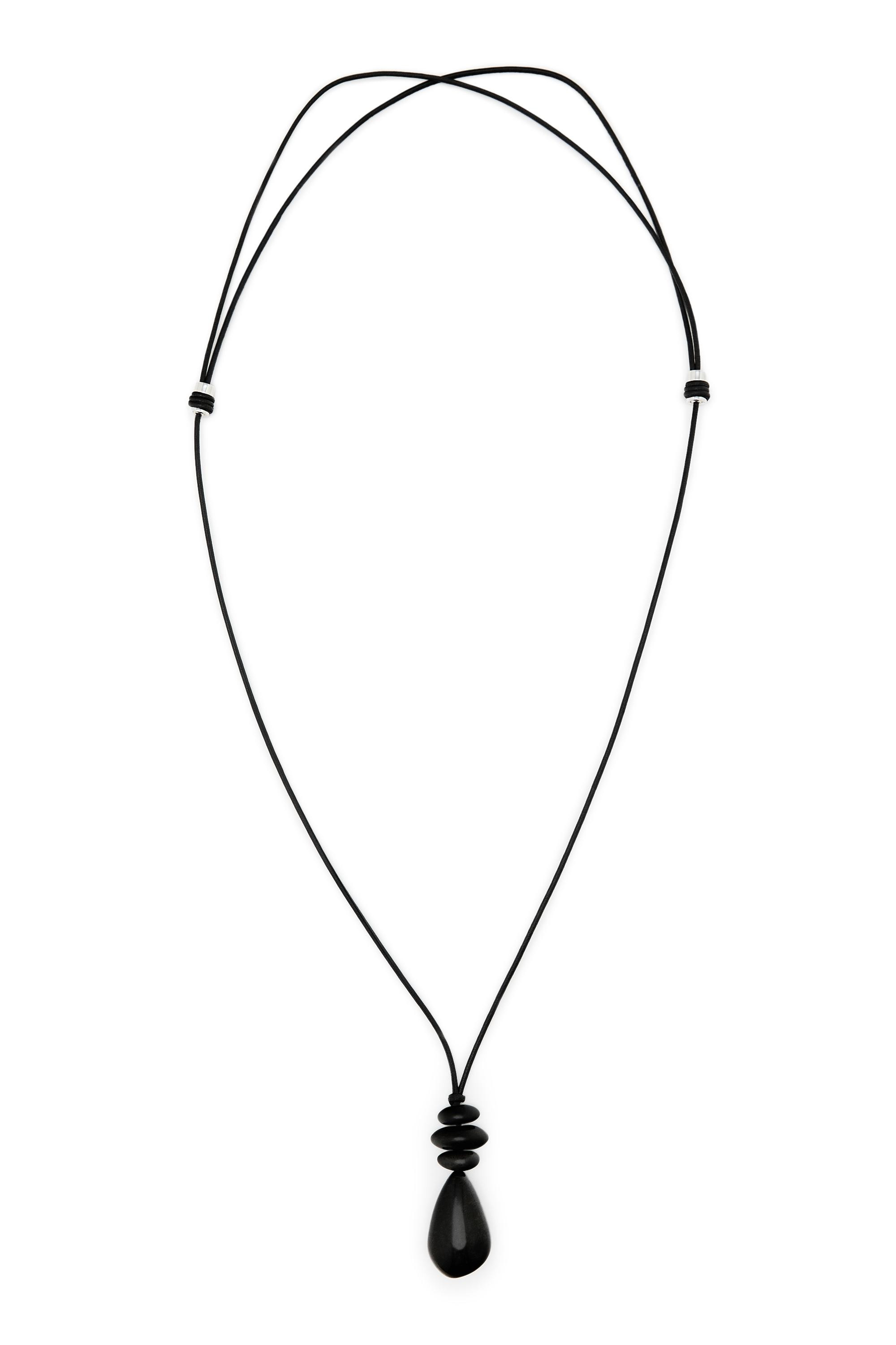 Long leather cord stone necklace - BLACK | Massimo Dutti UK