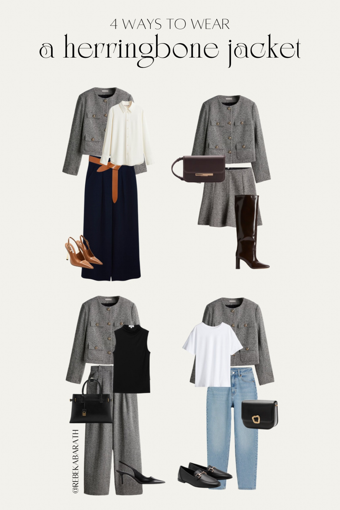 4 ways to wear a herringbone jacket 💫 

grey tweed jacket | cropped jacket | H&M jacket | style inspiration | fall fashion 

#LTKFallSale #LTKFindsUnder100 #LTKStyleTip