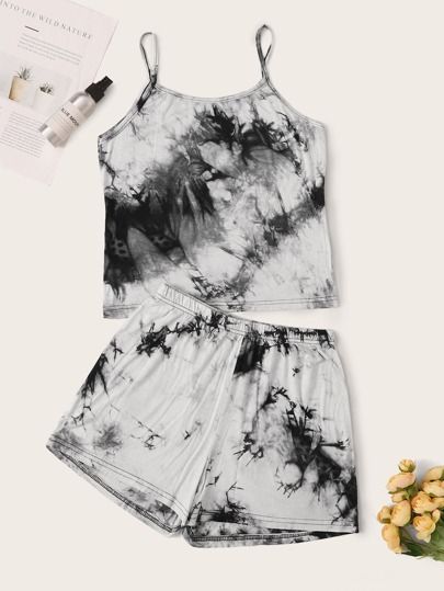 Ink Painting Print Cami Pajama Set | SHEIN