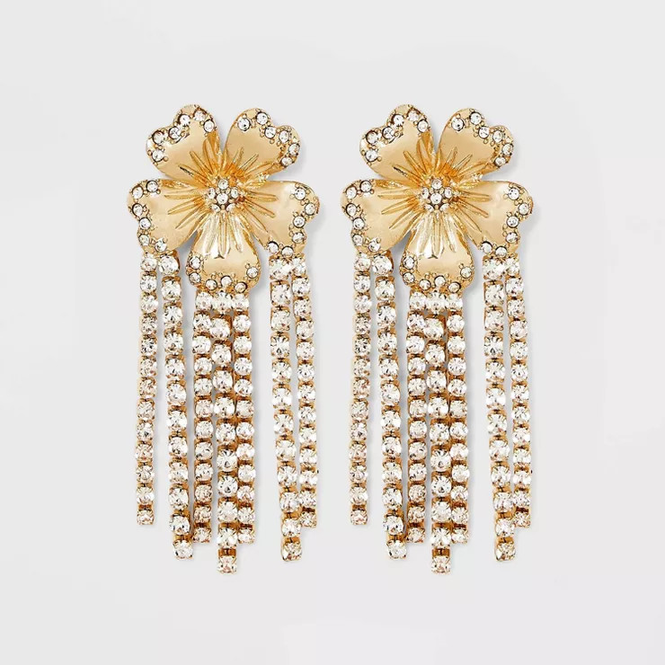 SUGARFIX by BaubleBar Crystal Flower Fringe Linear Earrings - Gold | Target