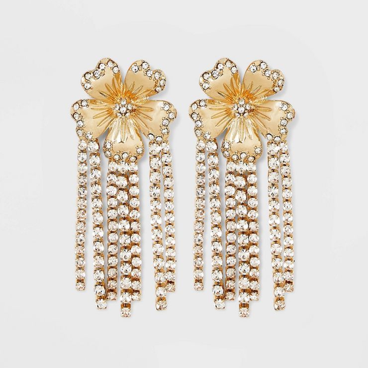 SUGARFIX by BaubleBar Crystal Flower Fringe Linear Earrings - Gold | Target