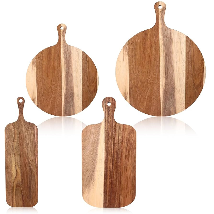 4 Pcs Wood Cutting Board with Handle Round Rectangle Serving Chopping Wooden Cheese Paddle Boards... | Amazon (US)