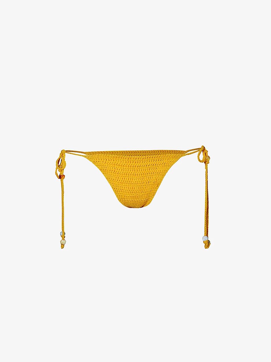Bead-embellished crochet cotton-blend bikini bottoms | Selfridges