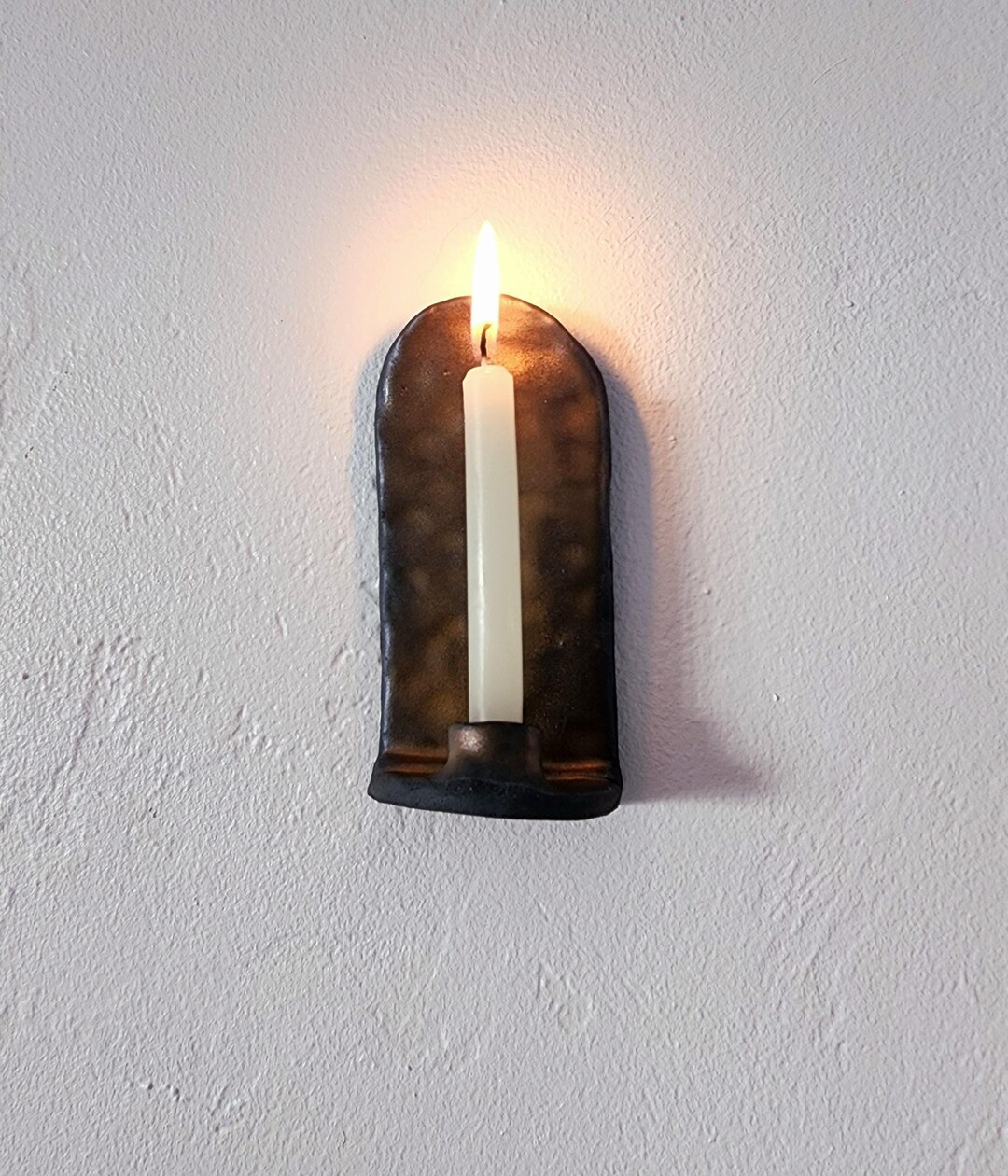 Small Black & Bronze Ceramic Candle Sconce - Etsy | Etsy (US)