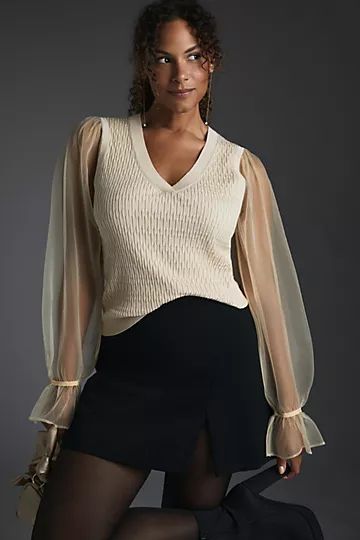 Maeve Sheer-Sleeve Sweater | Anthropologie (US)