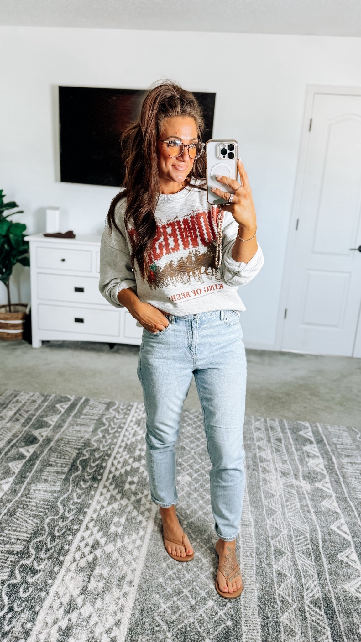 AE fall outfit ❤️ Alice these denim! The perfect mom jeans! Size up 1-2 for an oversized fit on the sweatshirt 

#LTKStyleTip #LTKFindsUnder50 #LTKFallSale