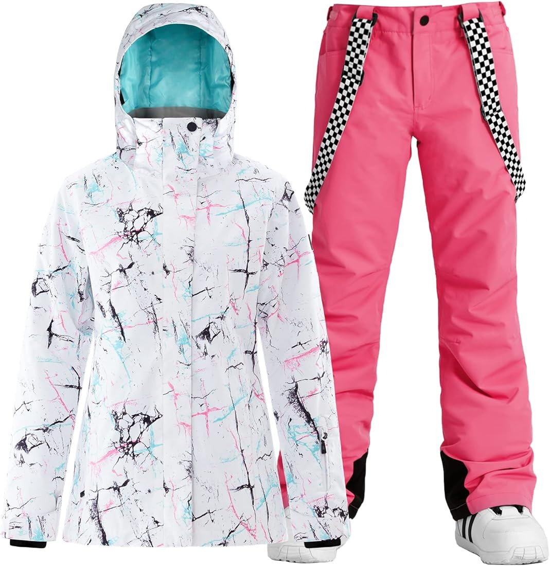Women's Ski Jackets and Pants Set Snowboarding Snowsuit Snow Coat Hooded Waterproof Windproof | Amazon (US)