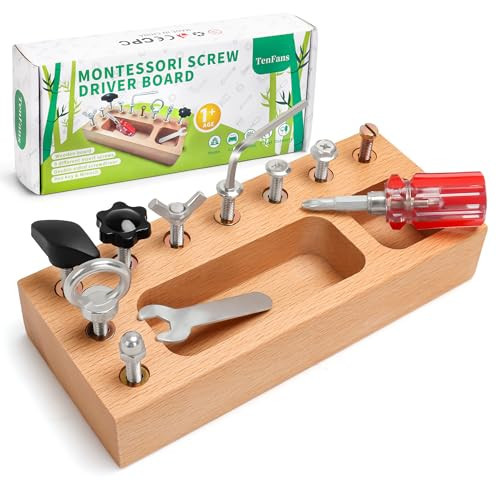 Montessori Busy Board for Toddlers 1-3 Years, Wooden Screwdriver Activity Board, Fine Motor Skills & Sensory Development Toy, Preschool Learning & Travel​​ | Amazon (US)