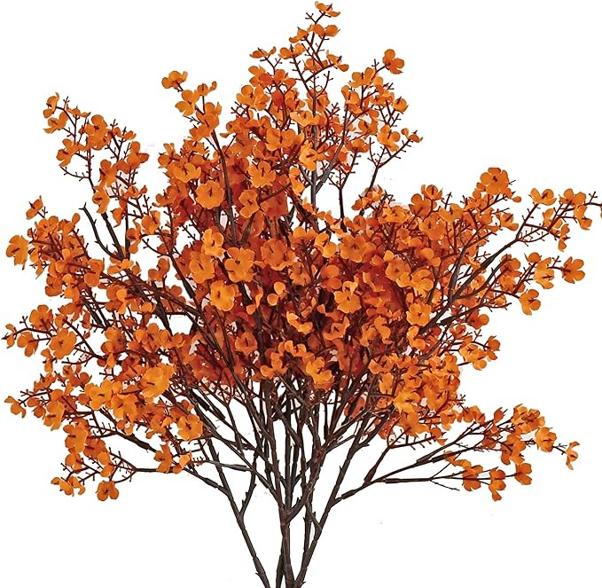 Mandy's 6pcs Orange Artificial Flowers Silk Babys Breath Gypsophila 19.7" for Home Kitchen Decor | Amazon (US)