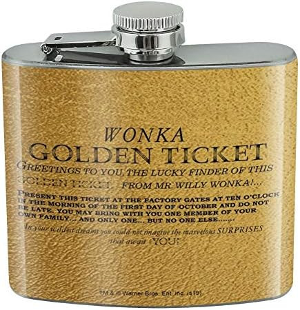 Willy Wonka and the Chocolate Factory Golden Ticket Stainless Steel 5oz Hip Drink Kidney Flask | Amazon (US)