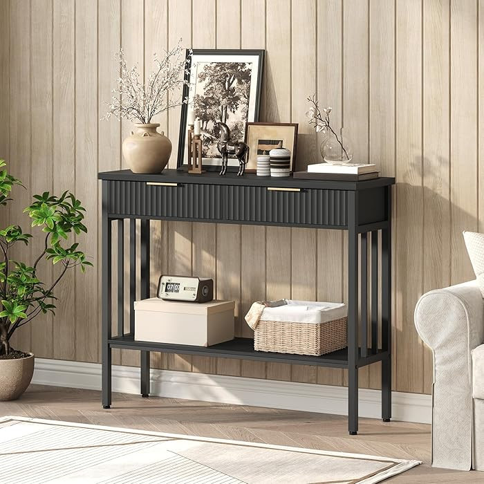 Console Table, Narrow Long Entry Table with Storage Shelf, 2-Tier Fluted Entryway Table with 2 Dr... | Amazon (US)