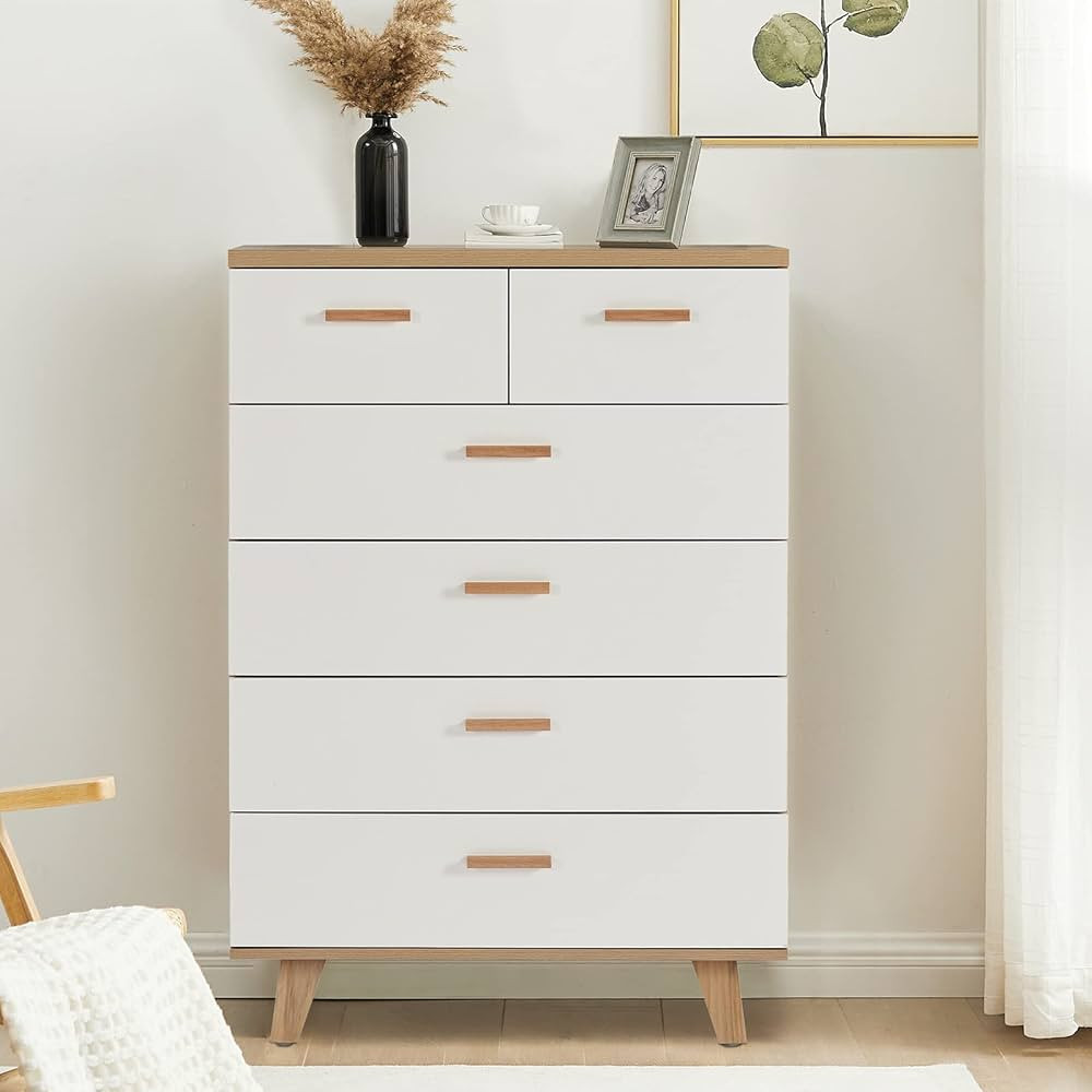 Angel Sar 6 Drawer White Dresser for Bedroom, Wood Storage Organizer Tall Dresser, Modern Drawer ... | Amazon (US)