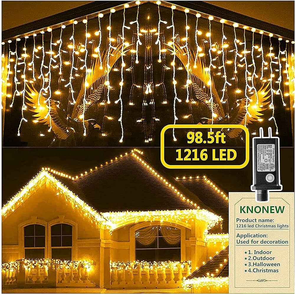 KNONEW Christmas Lights Outdoor Decorations 1216 LED 99ft 8 Modes Curtain Fairy String Light with... | Amazon (US)