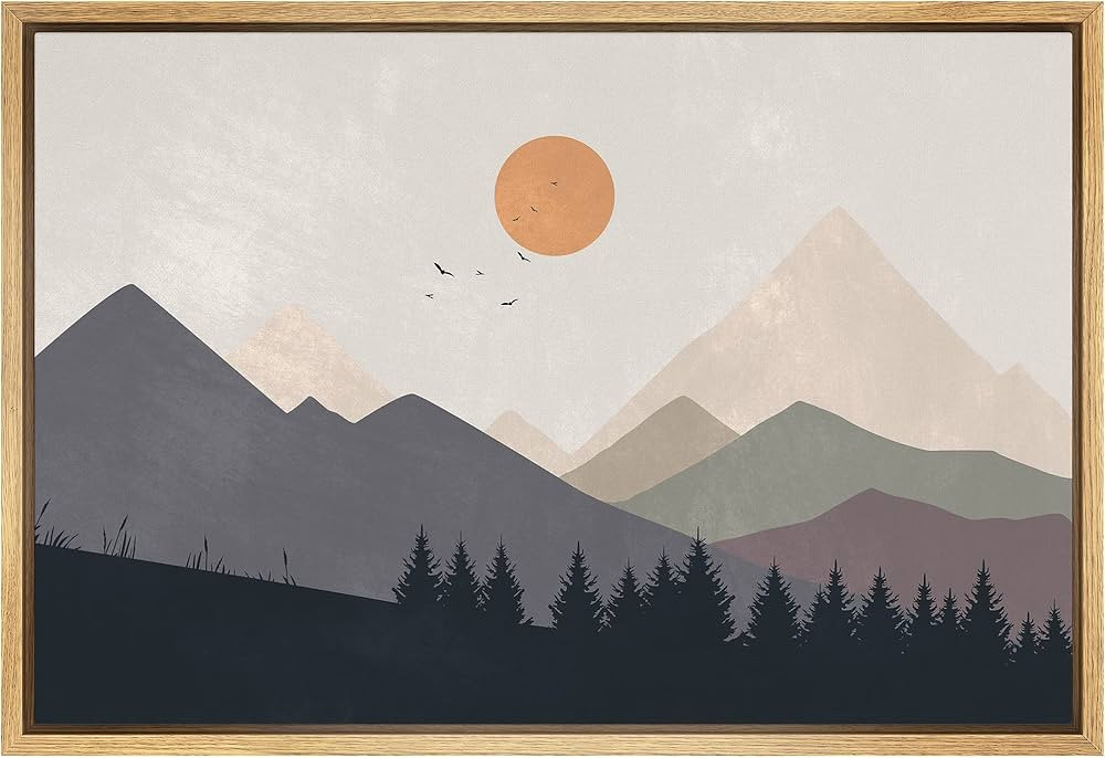 SIGNFORD Framed Canvas Print Wall Art Pastel Watercolor Mountain Ranges Nature Wilderness Illustr... | Amazon (US)