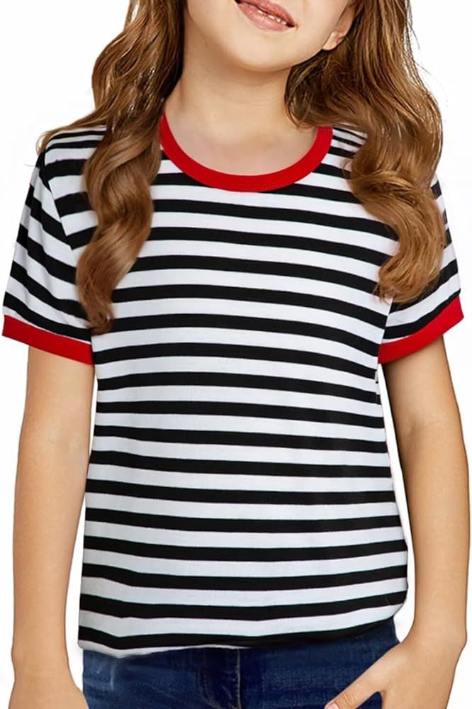 DOKOTOO KIDS Girls Striped Color Block Short Sleeve T Shirts Casual Crewneck Summer Cute Tee Tops... | Amazon (US)