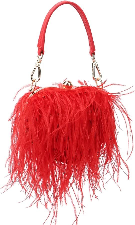 KUANG! Real Natural Ostrich Feather Clutch Evening Bag Fashion Handbag Purse for Banquet Party | Amazon (US)