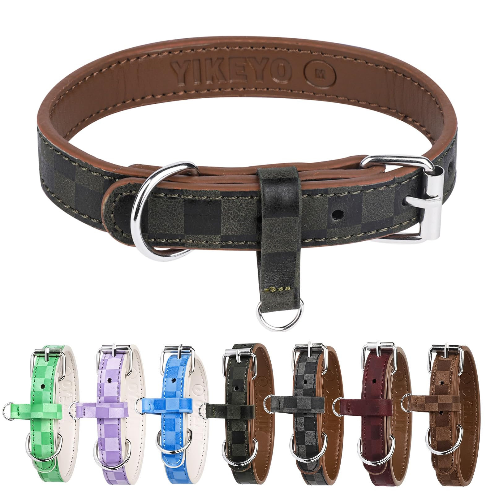 Dog Collar for Small Medium Large Dogs Pet Collars Girl Boy, PU Stamping Leather Plaid Dogs Colla... | Amazon (US)