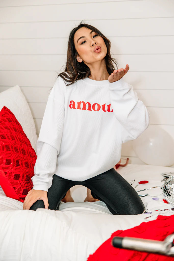 Amour White Graphic Corded Sweatshirt | The Mint Julep Boutique