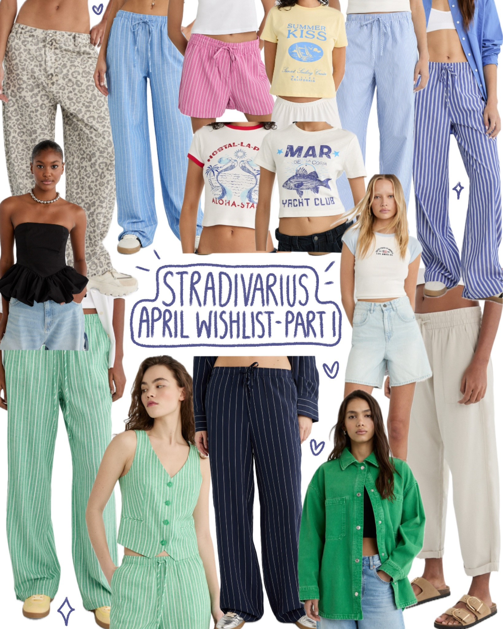 Stradivarius April wishlist part 1!
Summer outfit inspo, spring outfit inspo, holiday outfit, brunch outfit, striped linen trousers, striped shorts, graphic tees, baby tee, jeans and a nice top, denim shorts, denim jacket, summer trousers 🩵

#LTKstyletip #LTKSeasonal #LTKfindsunder50