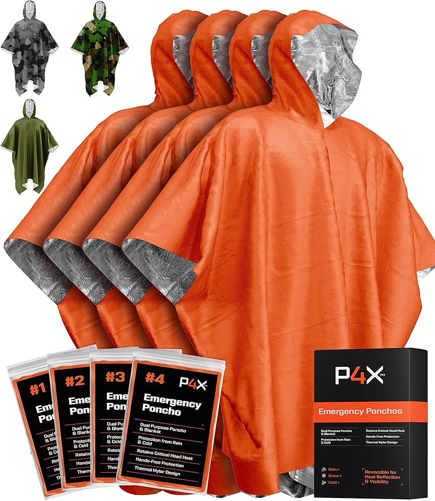 PREPARED4X Emergency Rain Poncho with Mylar Blanket Liner - Survival Blankets for Car - Heavy Dut... | Amazon (US)