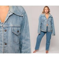 Jean Jacket 70S Denim Blue Quilted Lining 1970S Vintage Distressed Lumberjack Biker Oversized Hipster Coat Extra Large Xl | Etsy (US)