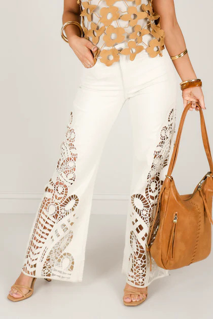 Monte High Rise Beige Lace Wide Leg Jean | The Willow Tree