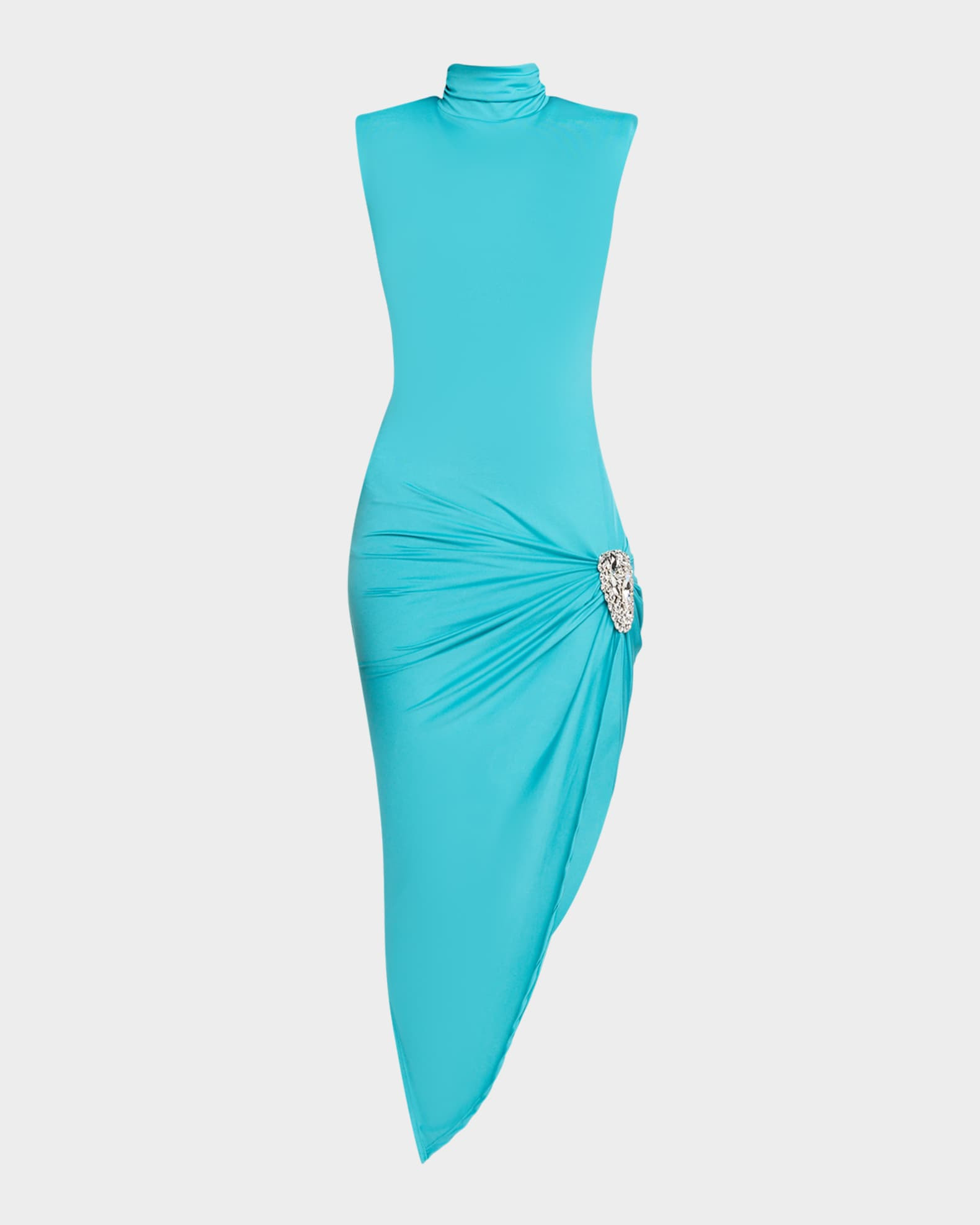 AREA Crystal Cluster Asymmetric Midi Dress | Neiman Marcus