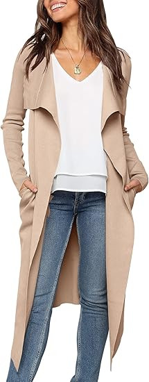 ANRABESS Women's Draped Open Front Long Cardigan Sweater Long Sleeve Irregular Hem with Belt | Amazon (US)