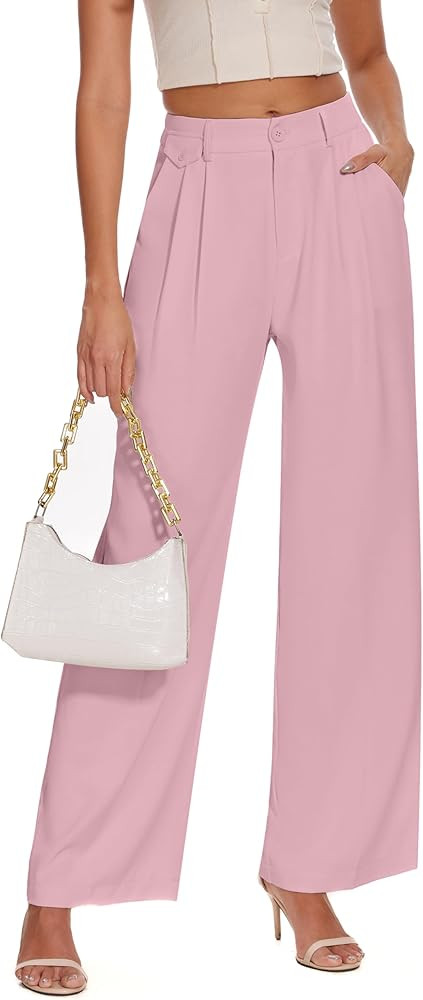 FUNYYZO Women's Loose Pleated Front Long Pants Wide Leg Trousers Solid Causal Dressy | Amazon (US)