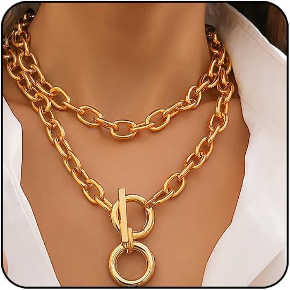 Otxas Chunky Gold Necklace for Women Statement Necklace for Women Paperclip Chain Necklace Layere... | Amazon (US)