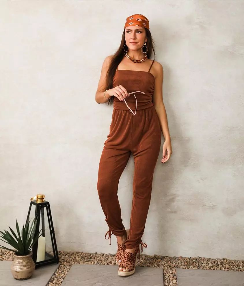 A. Peach Metallic Ruched Jumpsuit | Buckle