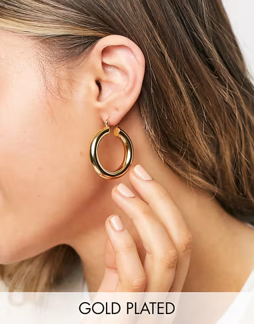ASOS DESIGN 14k gold plate tube hoop earrings in 35mm tube design | ASOS | ASOS (Global)