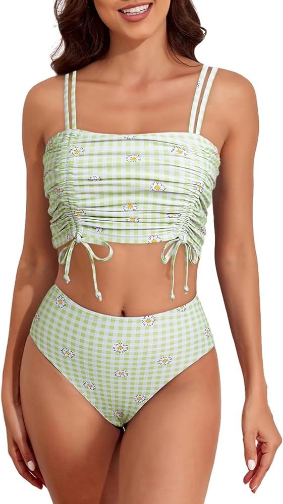 Herseas Women's Bikini Sets Adjustable Drawstring Swimsuit High Waisted Bathing Suits | Amazon (US)