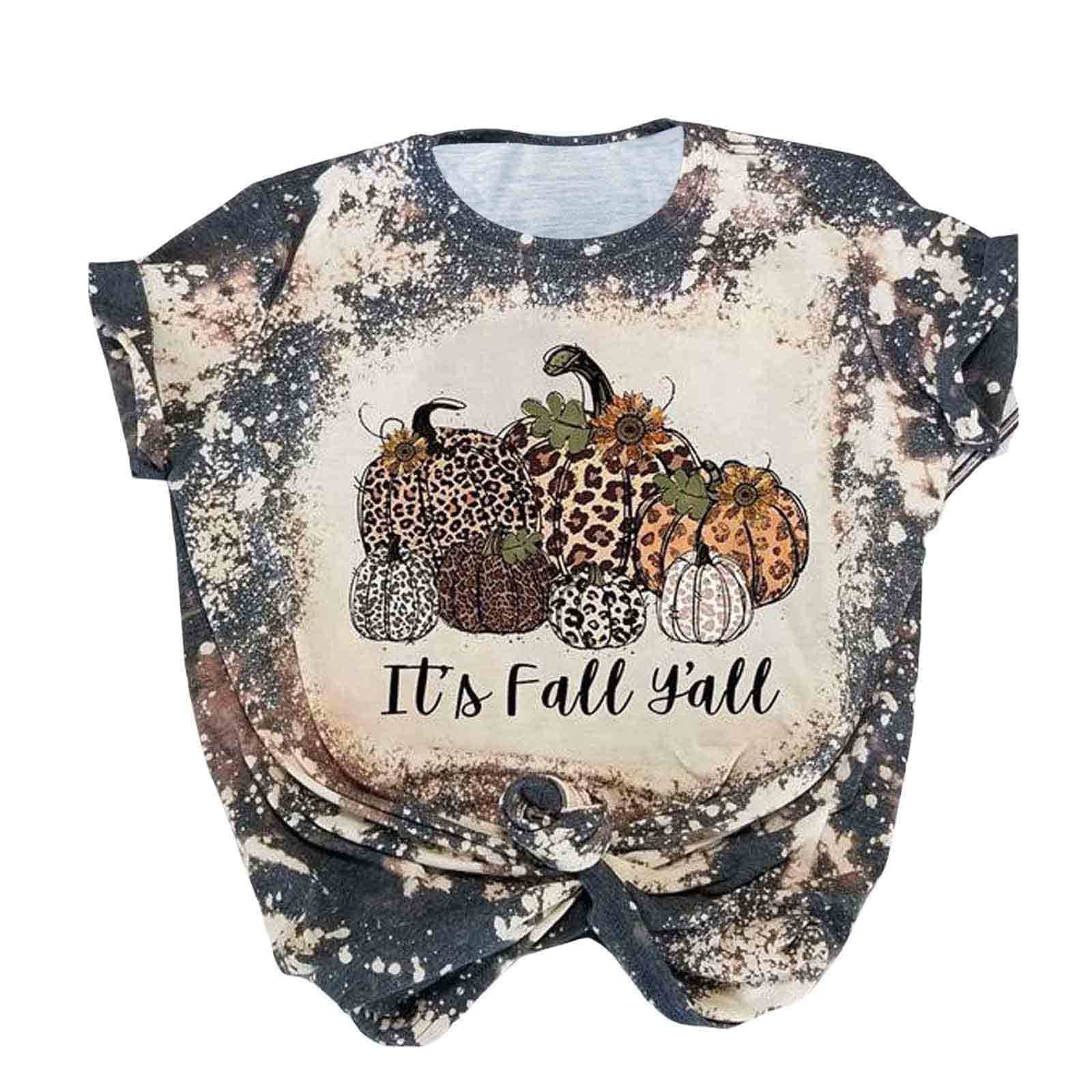 Fall Savings Clearance!ZQGJB Happy Fall Y'all Graphic Shirts for Women Thanksgiving Pumpkin Short... | Walmart (US)