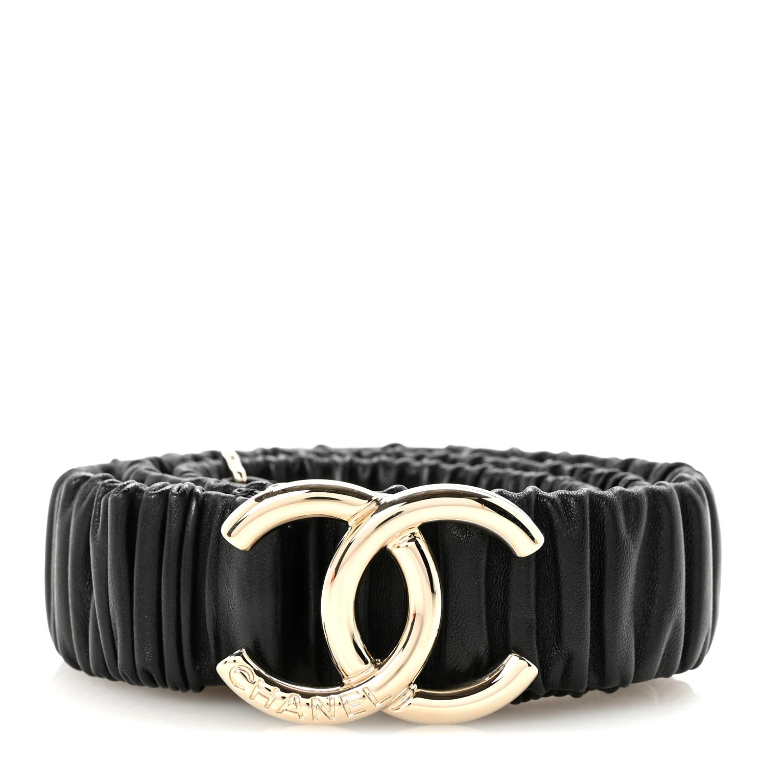Lambskin Ruched CC Belt 90 36 Black | FASHIONPHILE (US)