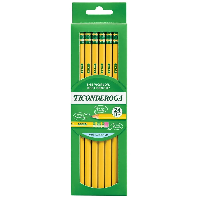 Ticonderoga Premium Wood Pencils, Unsharpened #2 Lead, Yellow, 24 Count, 0.3 mm Pencil Lead | Walmart (US)