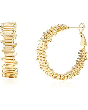 Aura & lrena 18K Gold Plated Chunky Hoops Earring for Women, Trendy Huggie Earrings for Women wit... | Amazon (US)
