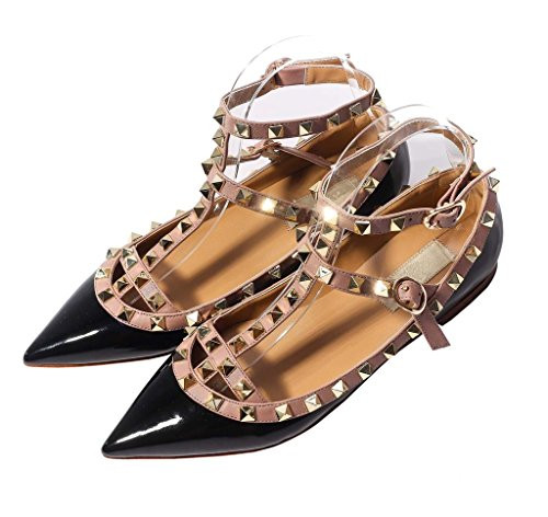 Katypeny Womens Sexy Stud Buckle Shallow Mouth Pointed Toe Flat Pump Shoes | Amazon (US)