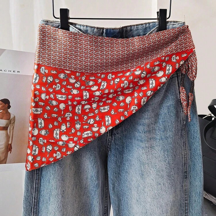 Pa\u00f1uelo triangular con lazo en la cintura, estilo vintage de oto\u00f1o, con estampado de nu... | SHEIN