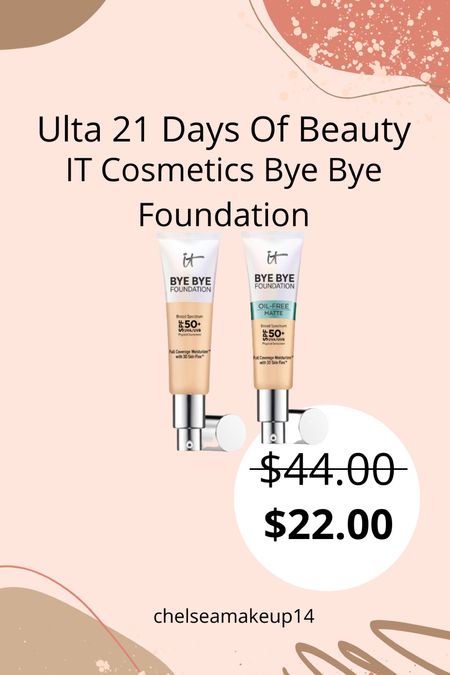 Ulta 21 Days Of Beauty // IT Cosmetics Bye Bye Foundation Oil-Free Foundation & Original Full Coverage Moisturizer With SPF 50+ 

#LTKbeauty #LTKsalealert