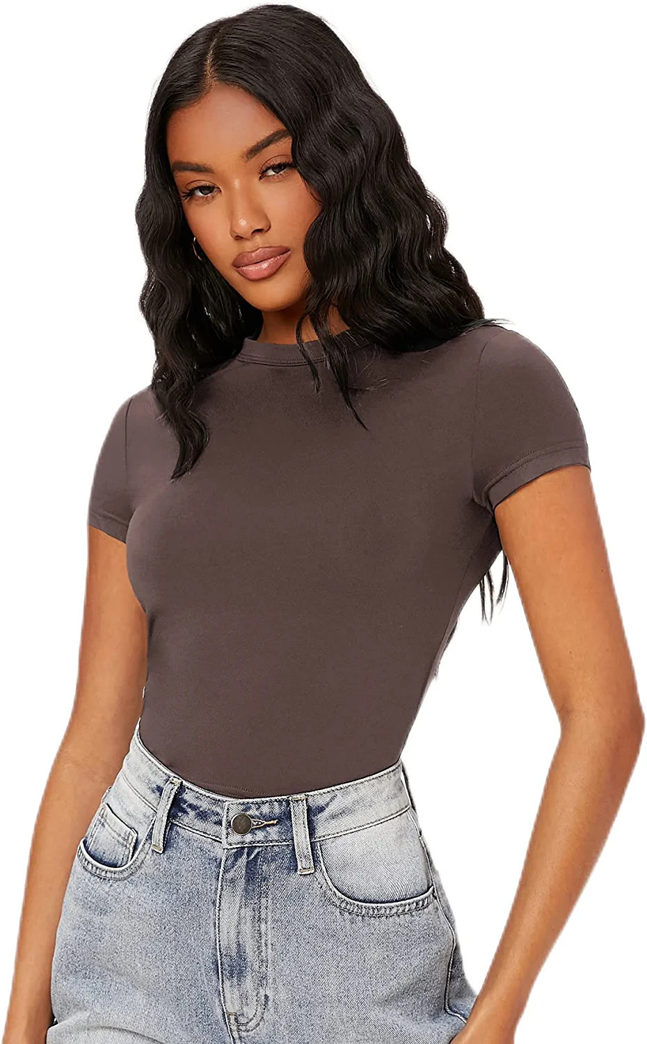 SheIn Women's Solid Basic Tee Round Neck Short Sleeve Slim Fit T-Shirt Tops | Amazon (US)