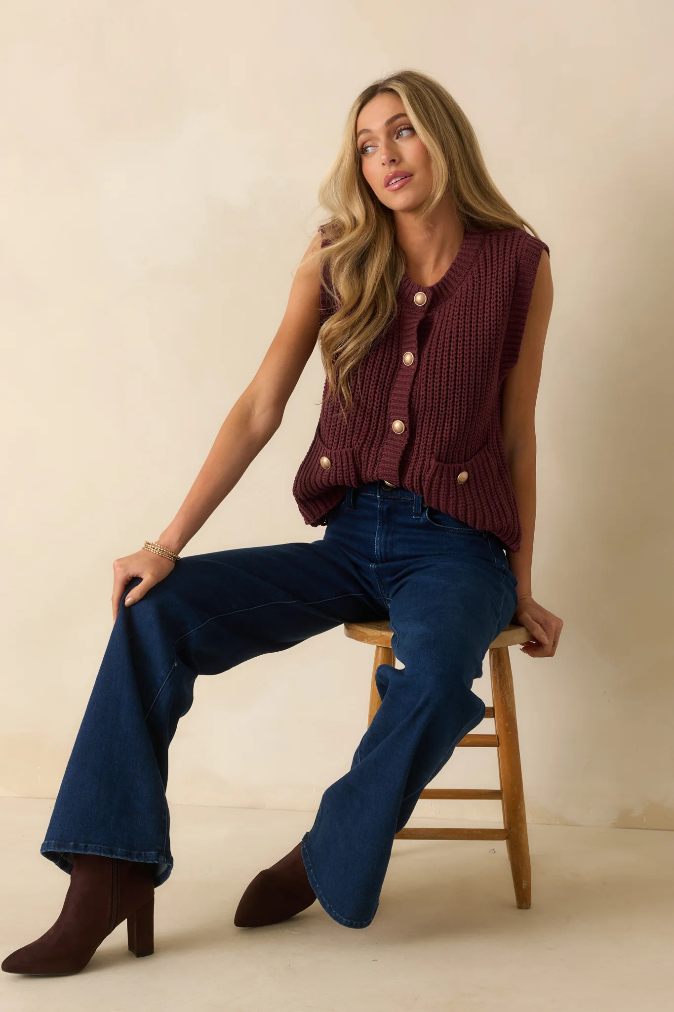 What You Came For Wine Red Ribbed Knit Button Up Sweater Vest | Red Dress