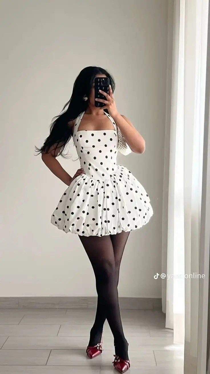 Polka dot dress
Black stockings
Ted pumps 

#LTKPetite #LTKSpringSale #LTKBeauty