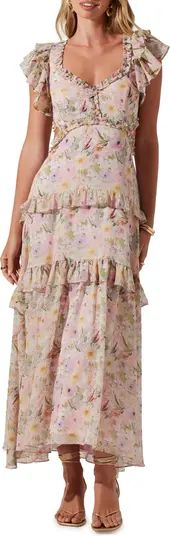Mable Floral Tiered Cutout Chiffon Dress | Nordstrom