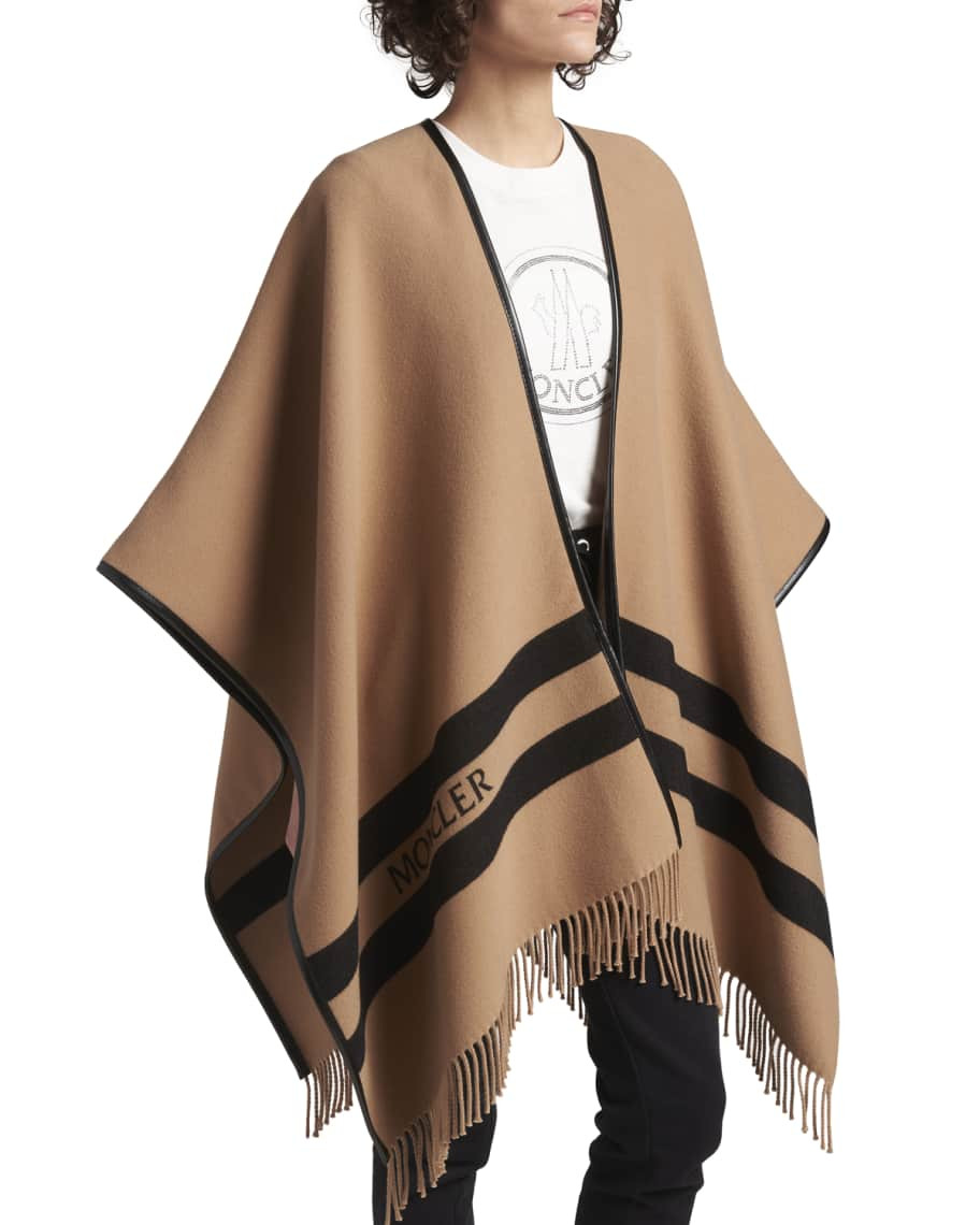 Moncler Logo Stripe Wool Cape | Neiman Marcus