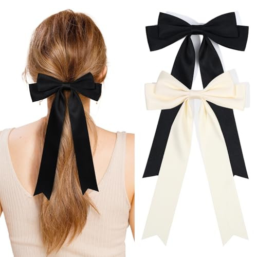 2PCS Hair Bows for Women Hair Clip Beige Black Hair Ribbon Hair Accessories Bowknot Long Hair Barrettes for Women Girls Toddlers Teens Kids | Amazon (US)