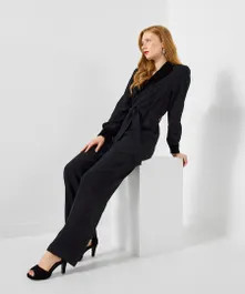 Black Velvet Trim Tuxedo Jumpsuit | Joe Browns
