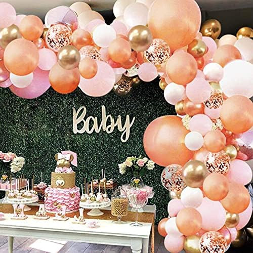 Rose Gold Balloon Garland Arch Kit, 152 Pieces Rose Gold Pink White and Gold Confetti Latex Ballo... | Amazon (US)