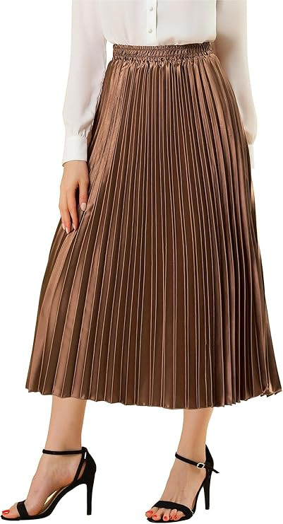 Allegra K Women's Elastic Waist Halloween Party Metallic Shiny Accordion Pleated Midi Skirt Small... | Amazon (US)