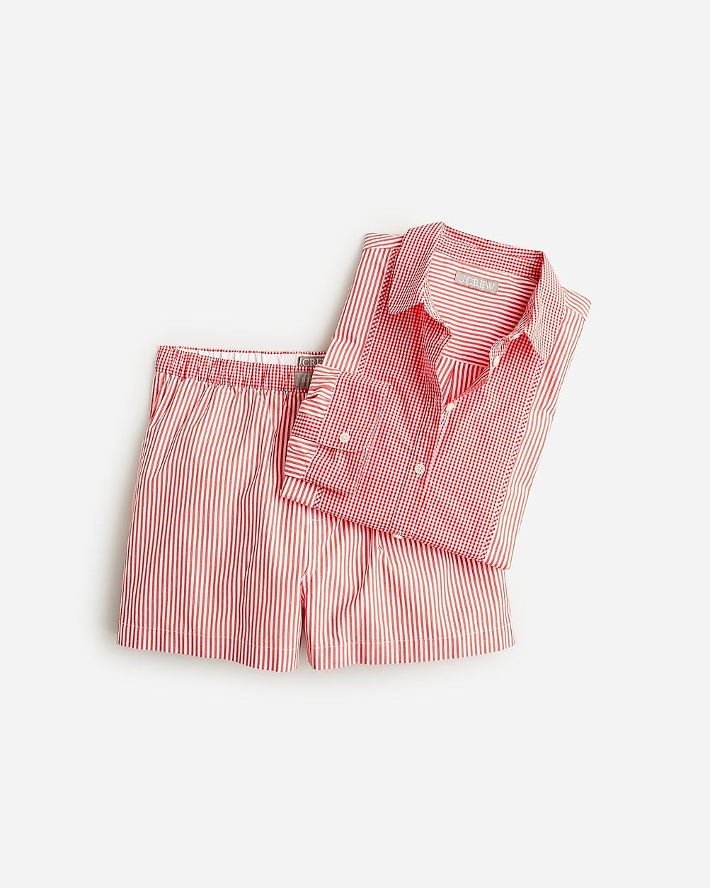 Cropped bib shirt and boxer short pajama set in cotton poplin | J.Crew US